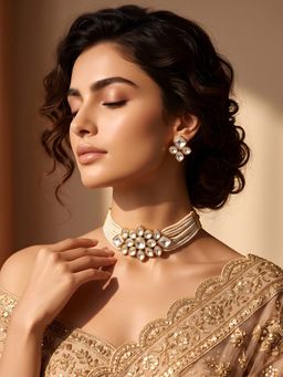 ADIVA - Gold-Plated Kundan Pearl Jewellery Set