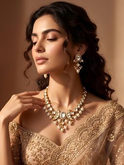 ADIVA - Gold-Plated Kundan Pearl Traditional Jewellery Set for Women