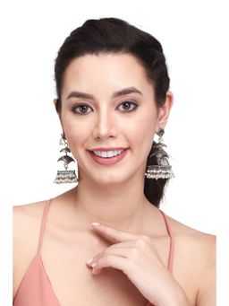 Anvik - White Oxidised Three Tier Square Drop Earrings