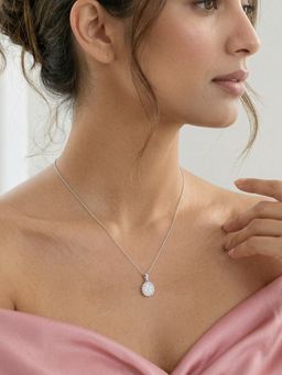Ornate Jewels - 925 Silver Rhodium Plated American Diamond Celestial Sparkle Necklace