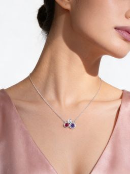 Ornate Jewels - 925 Silver Rhodium Plated Round Multi-Color Stone Twilight Necklace