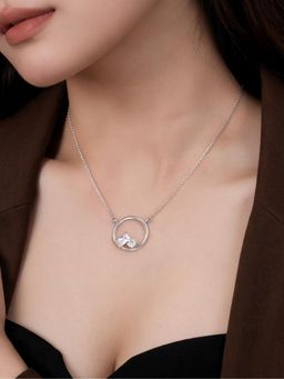 Ornate Jewels - 925 Silver Rhodium Plated American Diamond Celestial Circle Necklace