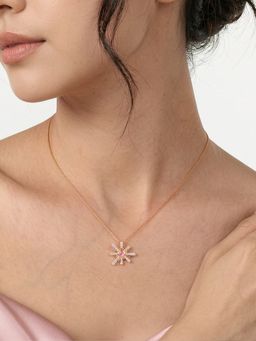 Ornate Jewels - 925 Silver Rose Gold American Diamond Dazzling Sunbeam Necklace for Women
