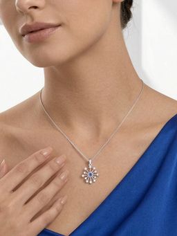 Ornate Jewels - 925 Silver Rhodium Plated Sapphire Snowflake Elegance Necklace for Women