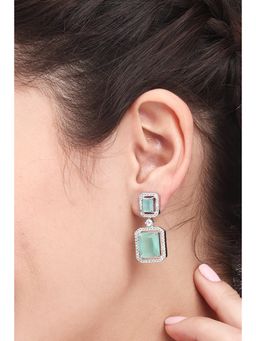 Anvik - Turquoise Rhodium Plated Ad Stone Drop Earrings