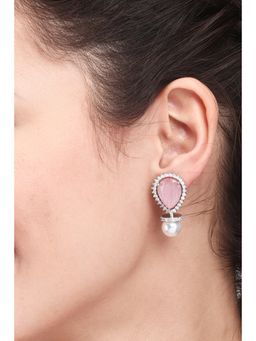 Anvik - Pink Rhodium Plated Ad Stone Drop Earrings