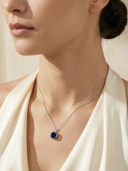 Ornate Jewels - 925 Silver Rose Gold Navy Blue Sapphire Midnight Solitaire Necklace for Women