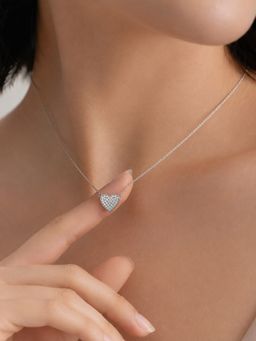 Ornate Jewels - 925 Silver Rhodium American Diamond Sparkling Heartfelt Necklace for Women