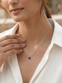 Ornate Jewels - 925 Silver Rhodium Purple Amethyst Twilight Solitaire Necklace for Women