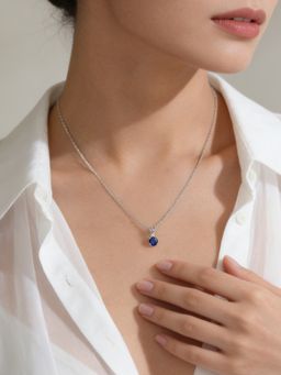 Ornate Jewels - 925 Silver Rhodium Plated Navy Blue Sapphire Celestial Solitaire Necklace for Women
