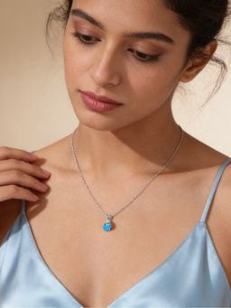 Ornate Jewels - 925 Silver Rhodium Blue Topaz Azure Elegance Solitaire Necklace for Women
