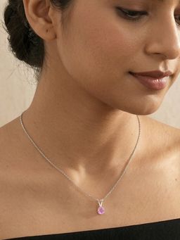 Ornate Jewels - 925 Silver Pink American Diamond Charming Blossom Solitaire Necklace for Women