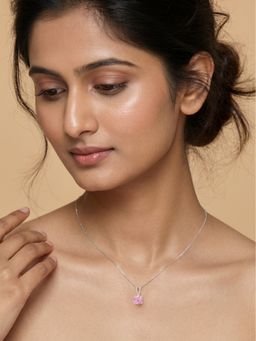Ornate Jewels - 925 Silver Pink American Diamond Blush Elegance Solitaire Necklace for Women