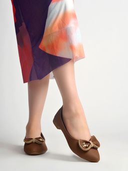 Shoetopia - Bow Charm Brown Ballerina