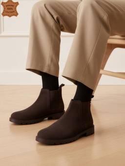 Carlton London - Men's Brown Slip-On Leather Chelsea Boots with Elastic Side Gores
