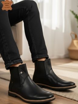 Carlton London - Premium Black Men's Leather Chelsea Boots