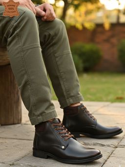 Carlton London - Black Rugged Leather Lace-Up Boots
