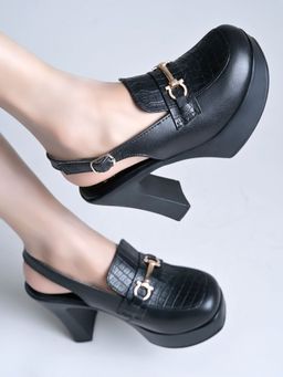 Shoetopia - Women's Slingback Black Block Heels