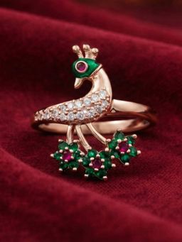 Estele - Rose Gold Mayura Morbagh CZ Peacock Ring