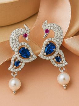 Estele - Rhodium Peacock CZ Blue Beads Earrings