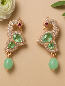 Estele - Rose Gold Peacock Mint Green CZ Drop Earrings