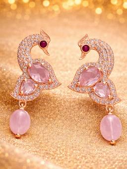 Estele - Mint Pink Peacock CZ Beaded Drops Earrings