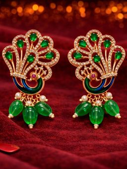 Estele - Rose Gold Peacock Green CZ Drop Earrings