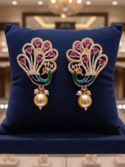 Estele - Multi-Color Rose Gold Peacock CZ Pearls Earrings