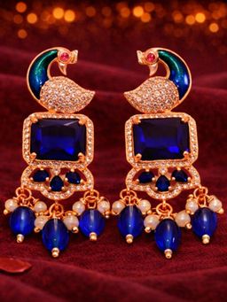 Estele - Rose Gold Peacock Blue CZ Dangle Earrings