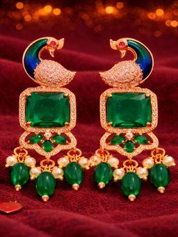 Estele - Rose Gold Peacock Green CZ Dangle Earrings