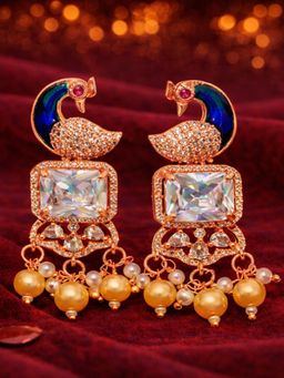 Estele - Rose Gold Peacock White CZ Dangle Earrings