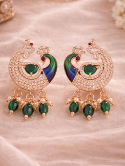 Estele - Rose Gold Peacock Green CZ Stones Earrings