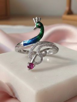 Estele - Rhodium Silver Peacock Ruby CZ Ring