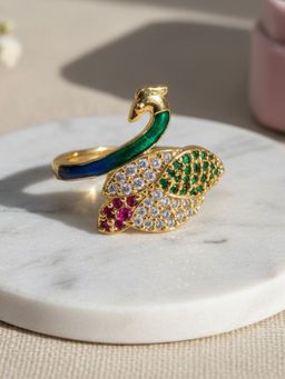Estele - Gold Peacock Green Ruby CZ Ring