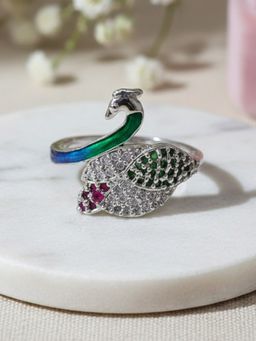 Estele - Rhodium Silver Peacock Ruby Ring
