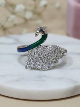 Estele - Silver Rhodium Peacock White CZ Ring