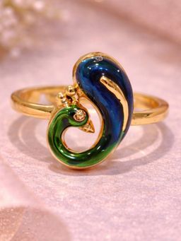 Estele - Gold Peacock Enamel Multi-Color Ring