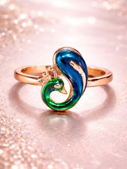 Estele - Rose Gold Peacock Enamel Ring