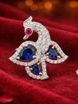 Estele - Rhodium Peacock Blue CZ Ring