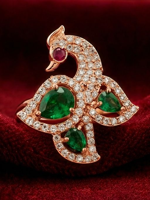 Estele Rose Gold Peacock Green CZ Ring