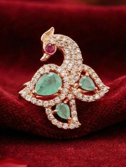 Estele - Rose Gold Peacock Mint Green CZ Ring