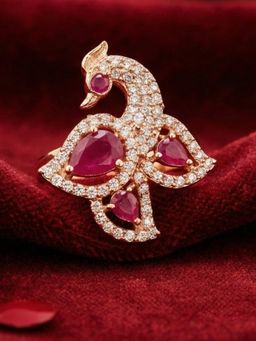 Estele - Rose Gold Peacock Ruby Pink CZ Ring
