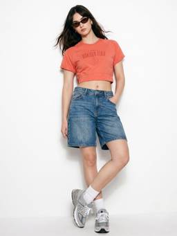 Outzidr - Coral Cropped Raglan Sleeve Crop T-shirt