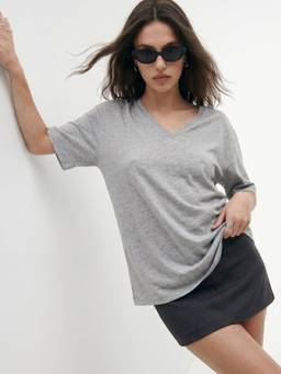 Outzidr - Street Grey V Neck Oversize T-Shirt