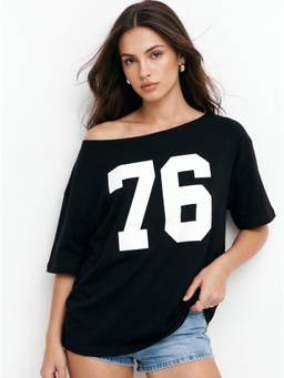 Outzidr - Black Graphic Oversized T-Shirt
