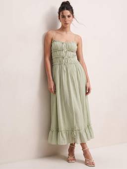 Outzidr - Green Strappy Sheer Maxi Dress