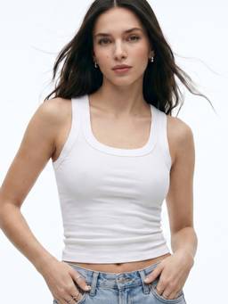 Outzidr - White Ribbed Sleeveless Tank Top