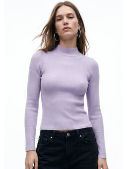 Outzidr - Purple High Neck Flat Knit Top 1933