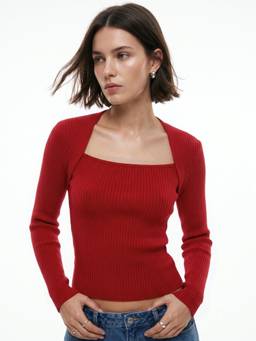 Outzidr - Burgundy Square Neck Top