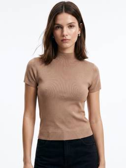 Outzidr - Khaki High Neck Knit Top